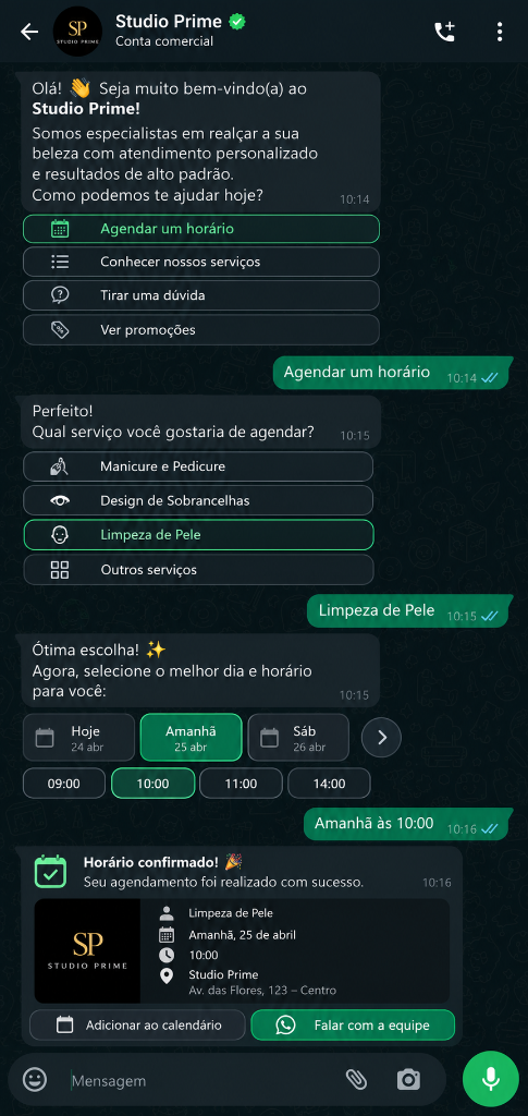 Automação de atendimento do Studio Prime